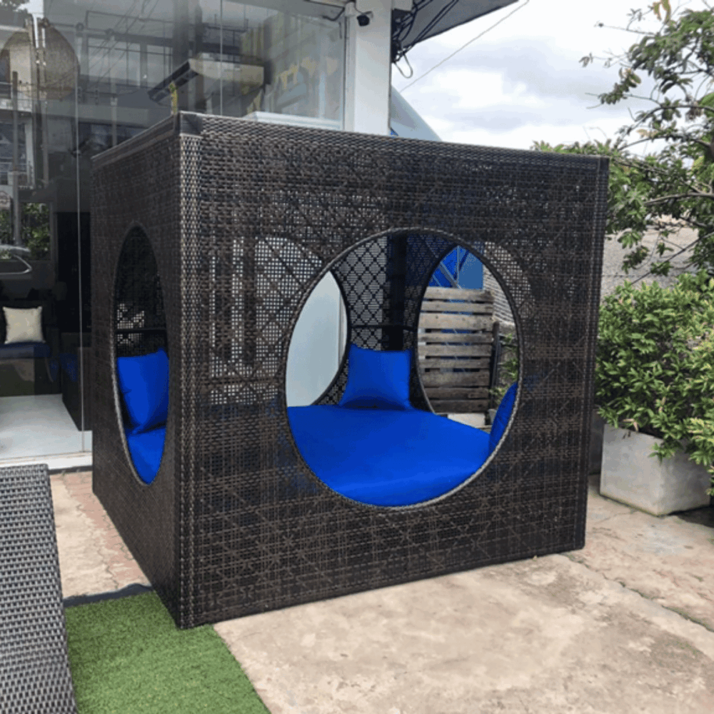 Square Rattan Daybed – Custom, Canadian-Made with Sunbrella Cushions for Two